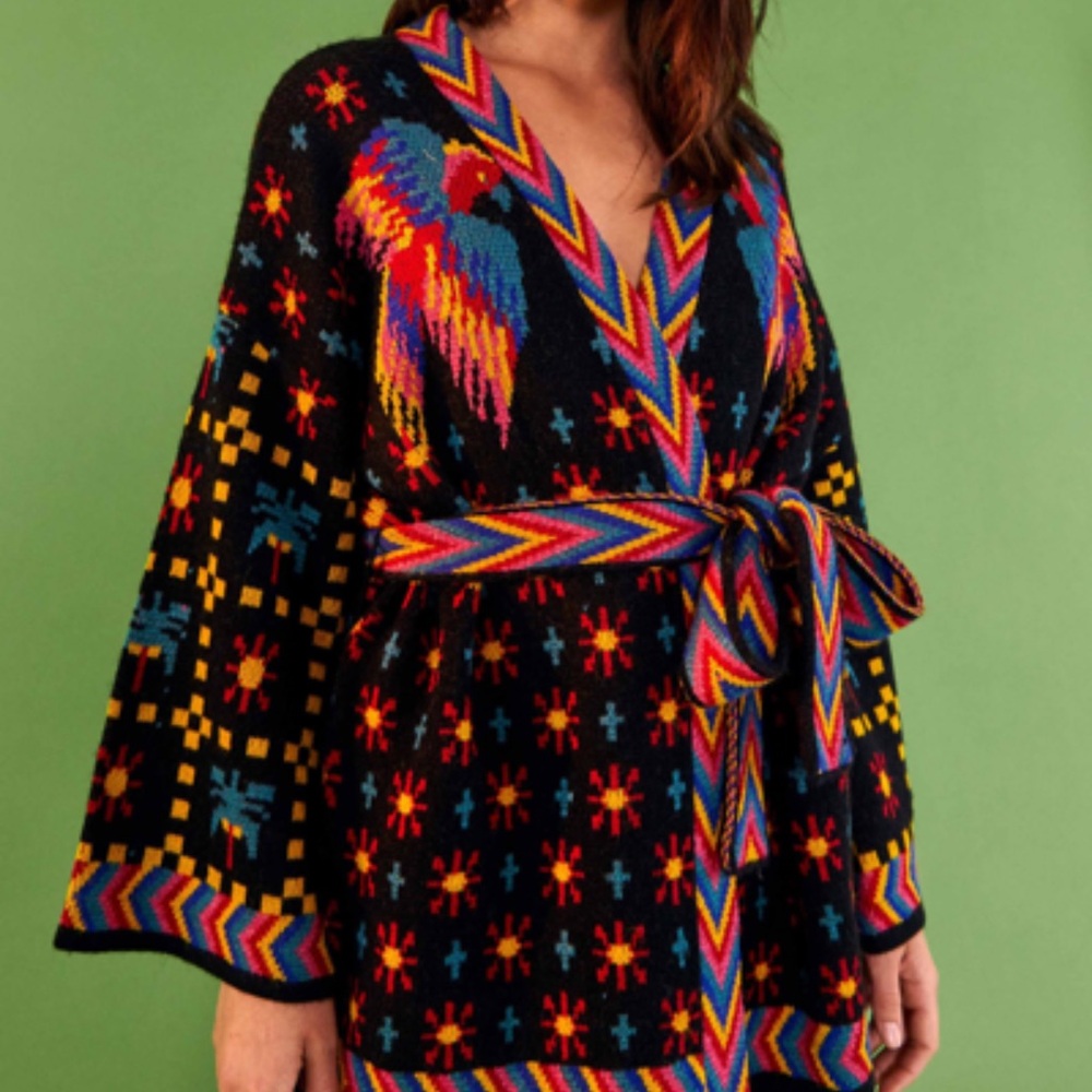 NWT FARM RIO Black Macaw Night Kimono Sweater Cardigan L - Picture 10 of 10